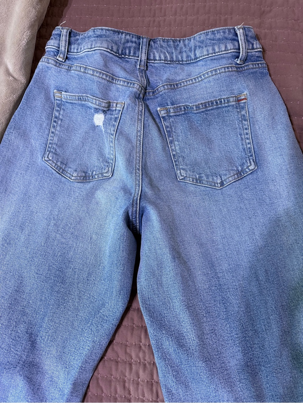 Women's Mid-Rise Straight Leg Distressed Blue Jeans - Picture 3 of 4